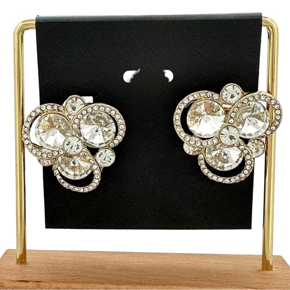 Clip-On Jeweled Rhinestone Earrings - Picture 3 of 5